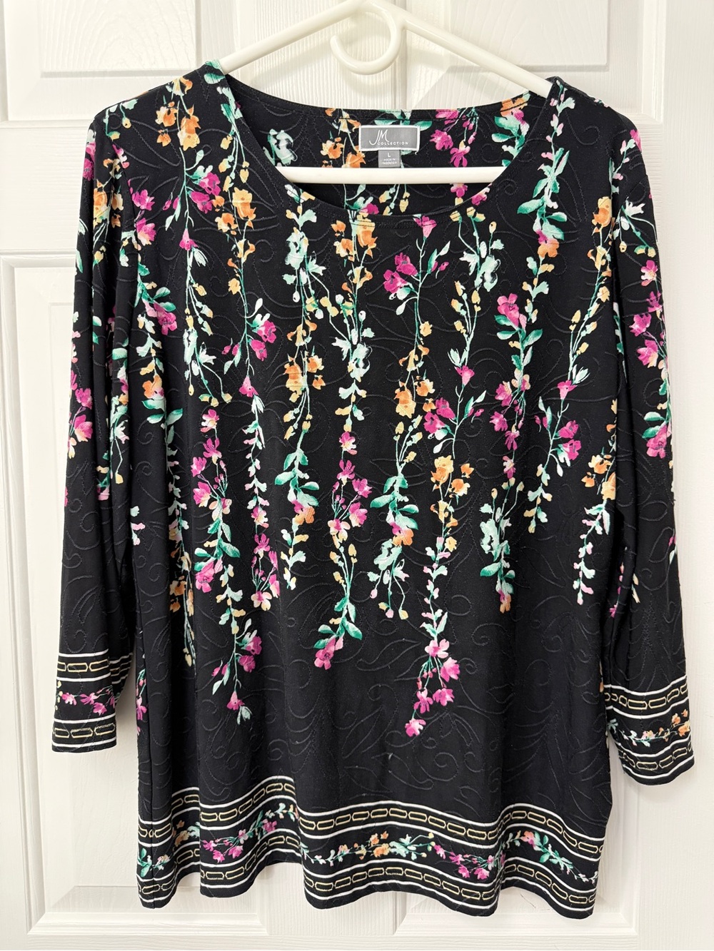 JM Collection Women's Black Floral Long-Sleeve Top